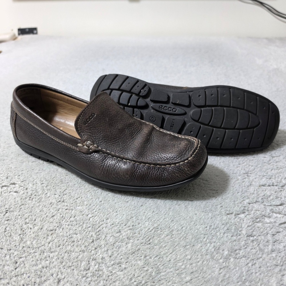 ECCO Loafers Men 11-11.5‎ Brown Pebbled Leather Slip On Driving Shoes